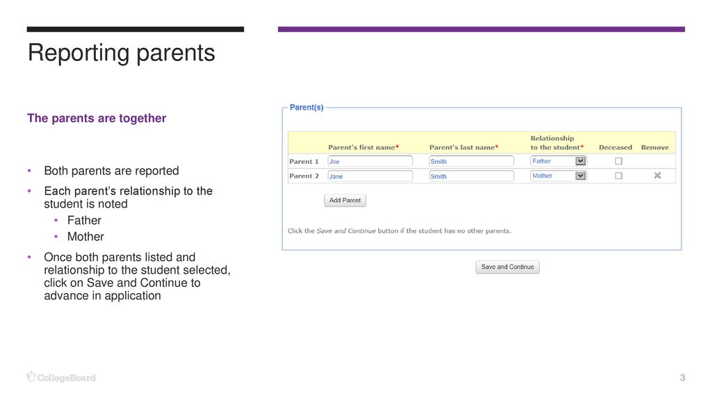 Reporting parents The parents are together Both parents are reported