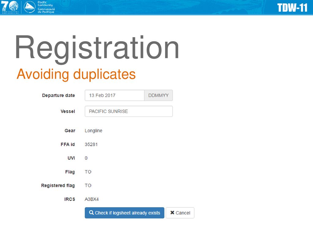 Registration Avoiding duplicates