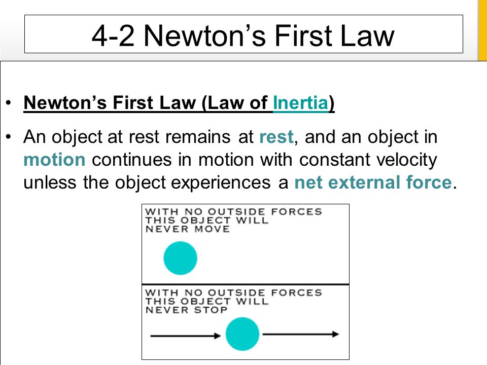 4-2 Newton’s First Law Newton’s First Law (Law of Inertia)