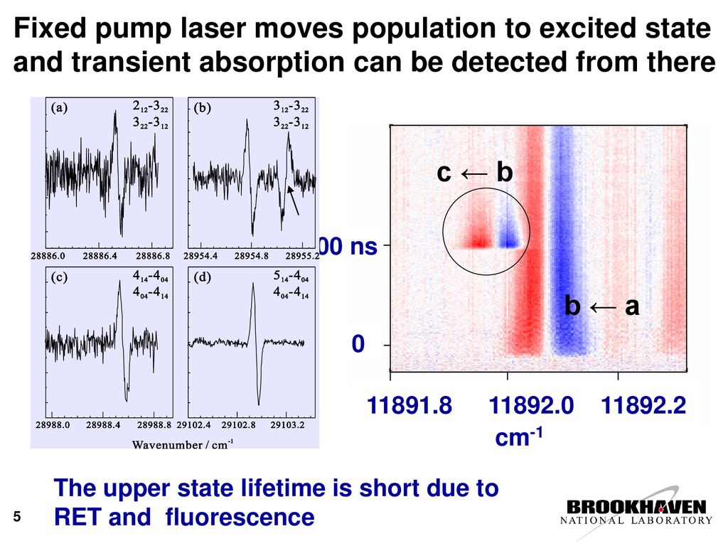 Fixed pump laser moves population to excited state and transient absorption can be detected from there