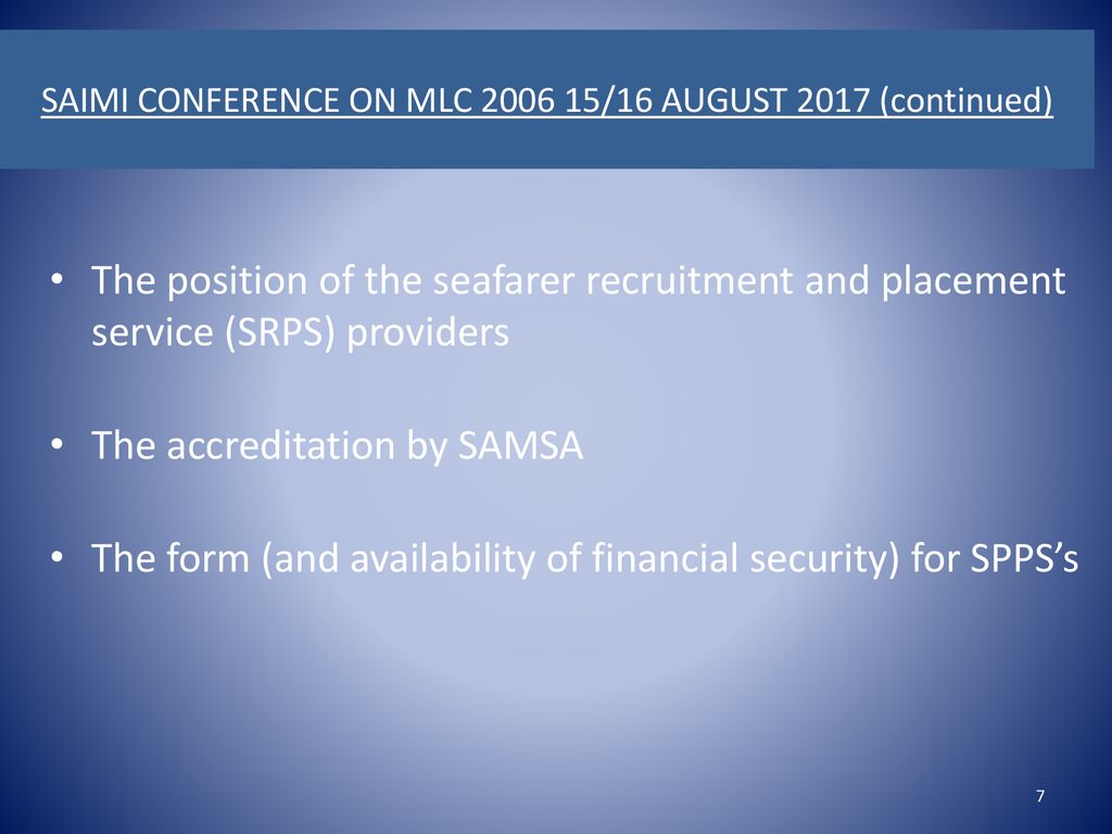 SAIMI CONFERENCE ON MLC /16 AUGUST 2017 (continued)