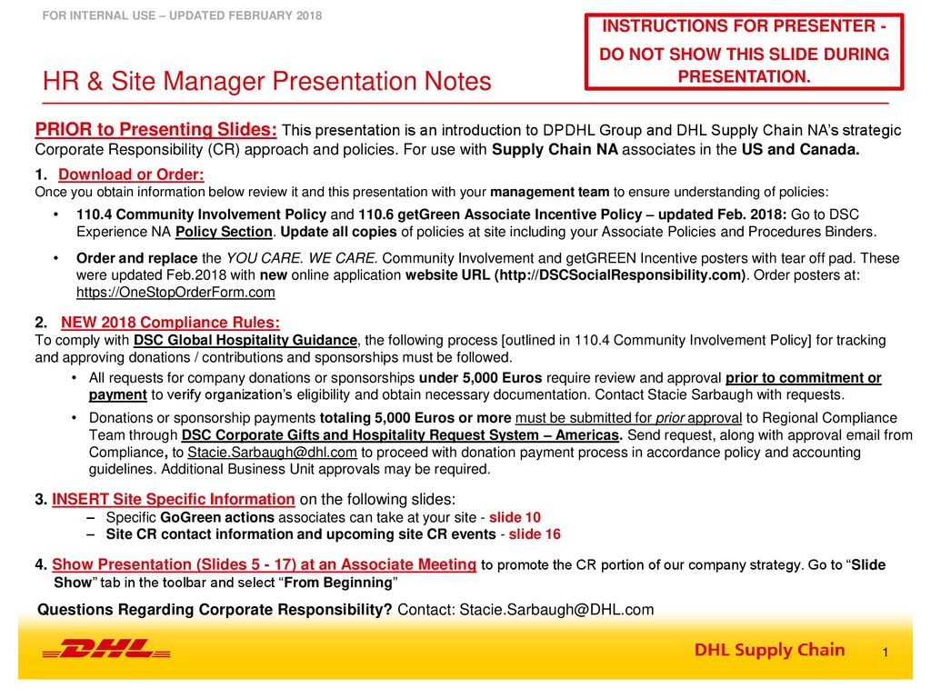 HR & Site Manager Presentation Notes
