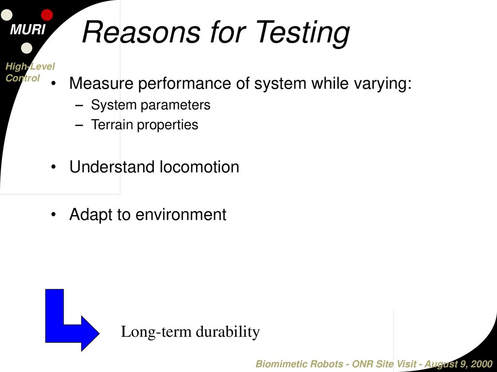 Reasons for Testing Measure performance of system while varying: