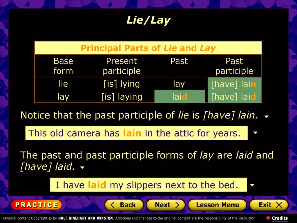 Principal Parts of Lie and Lay