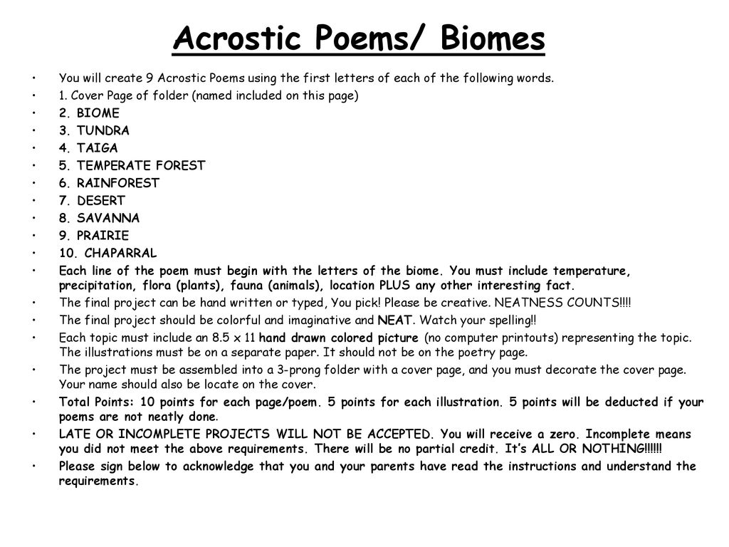 Biome Poetry Each Line Of The Poem Must Begin With The Letters In The Biome Name Include Location Temperature Precipitation Flora Fauna And Any Ppt Download
