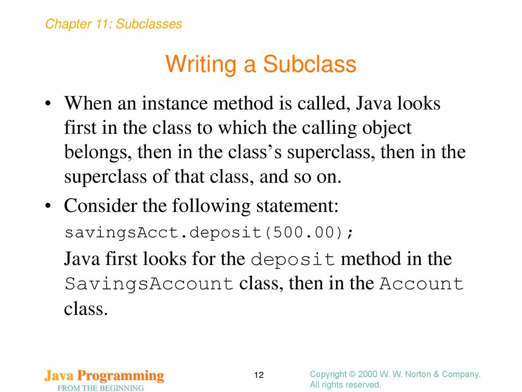 Subclasses Chapter 11 Copyright © 2000 W. W. Norton & Company. - ppt ...