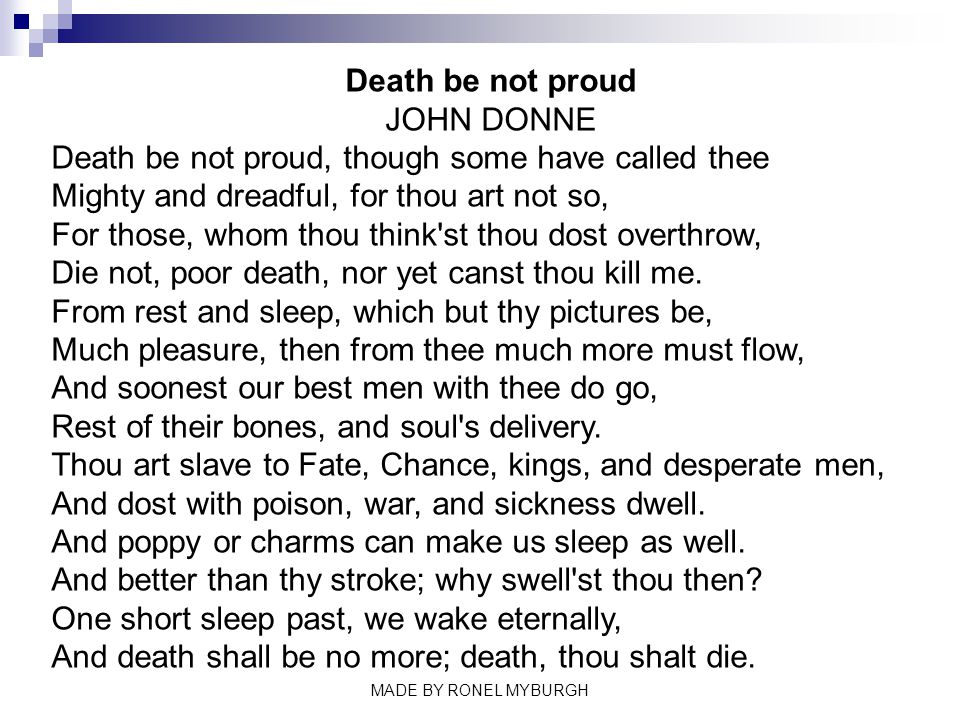 Death Be Not Proud John Donne Made By Ronel Myburgh Ppt Video Online Download Paraphrase 