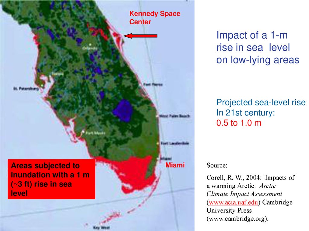 Impact of a 1-m rise in sea level on low-lying areas
