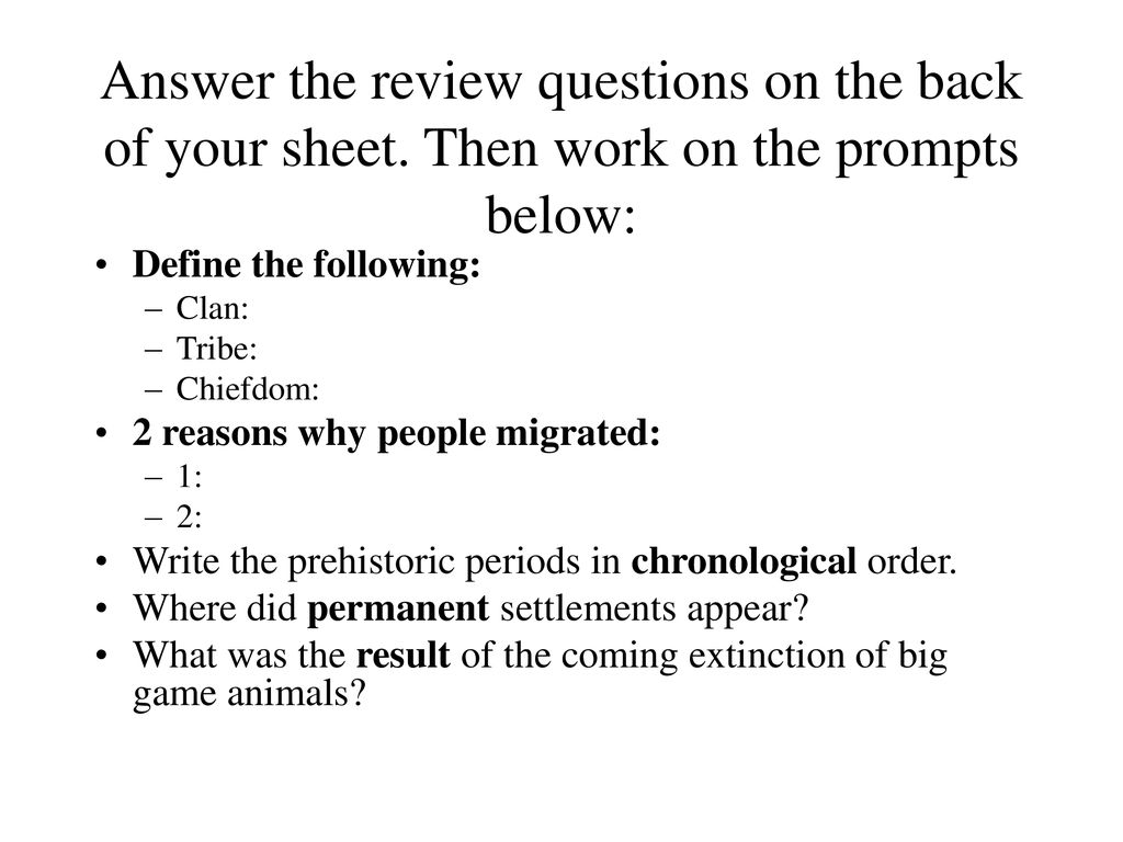 Answer the review questions on the back of your sheet