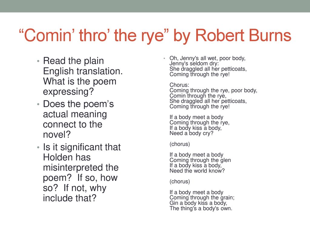 The weekend come through перевод. Comin’ thro’ the Rye. Coming through the Rye Robert Burns. Robert Burns poems.