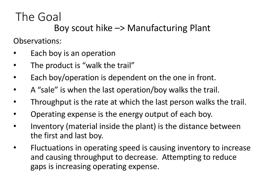 Boy scout hike –> Manufacturing Plant