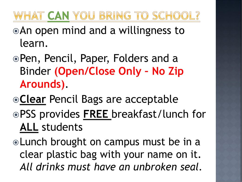 What can you bring to school