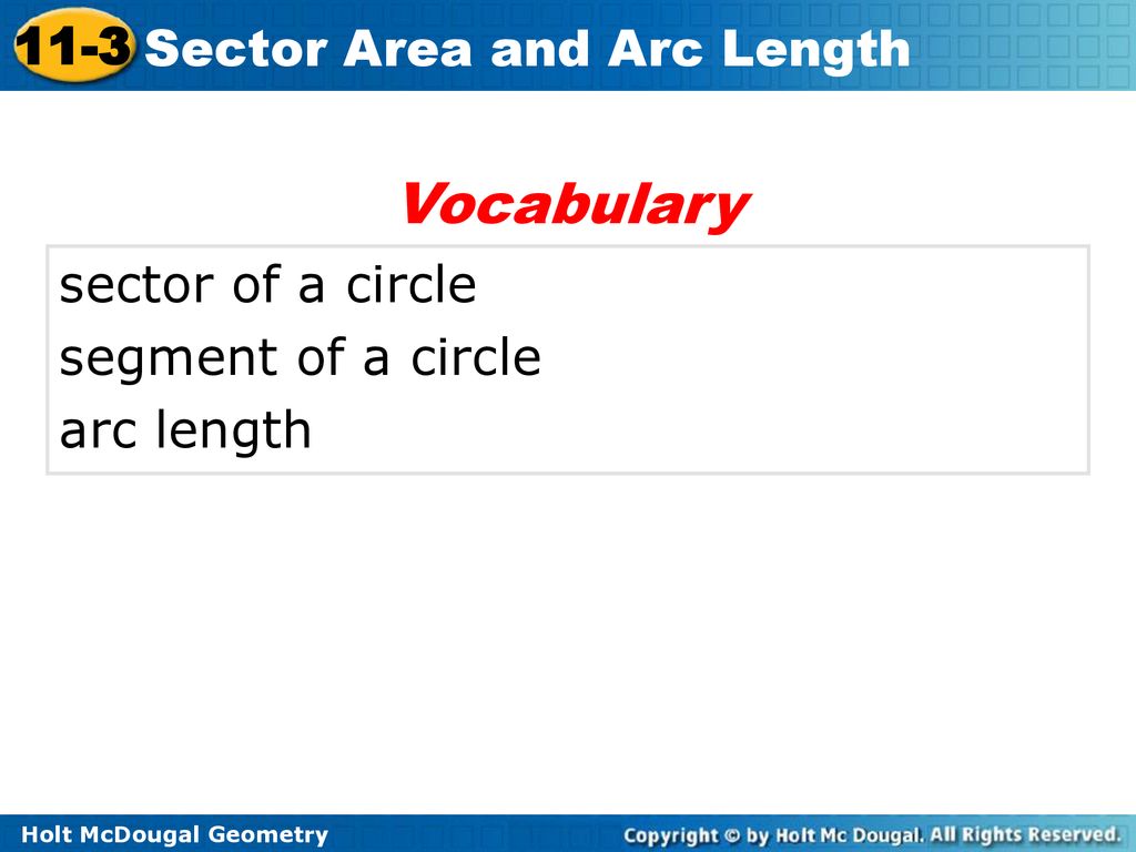 Vocabulary sector of a circle segment of a circle arc length