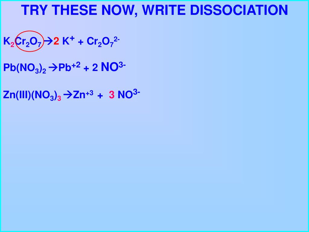 IONIC REACTIONS 14/14/14 Example one; Write the dissociation of KF