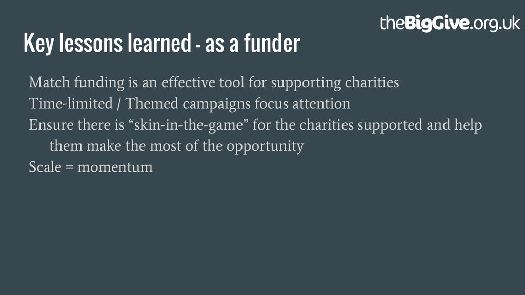 Key lessons learned - as a funder