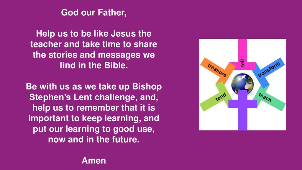 God our Father, Help us to be like Jesus the teacher and take time to share the stories and messages we find in the Bible.