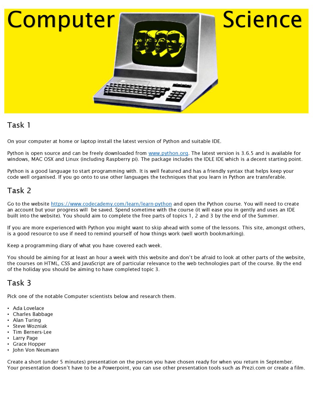 Computer science task 1 task 2 task 3 ppt download