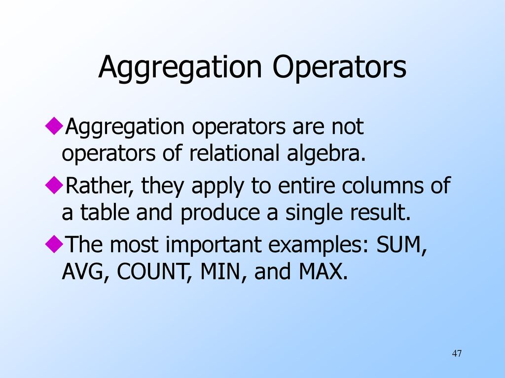 Operators Expression Trees Bag Model of Data - ppt download