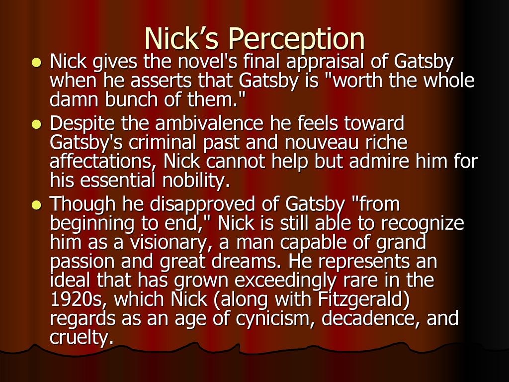 Chapter eight characterisation gatsby nick theme american dream ppt
