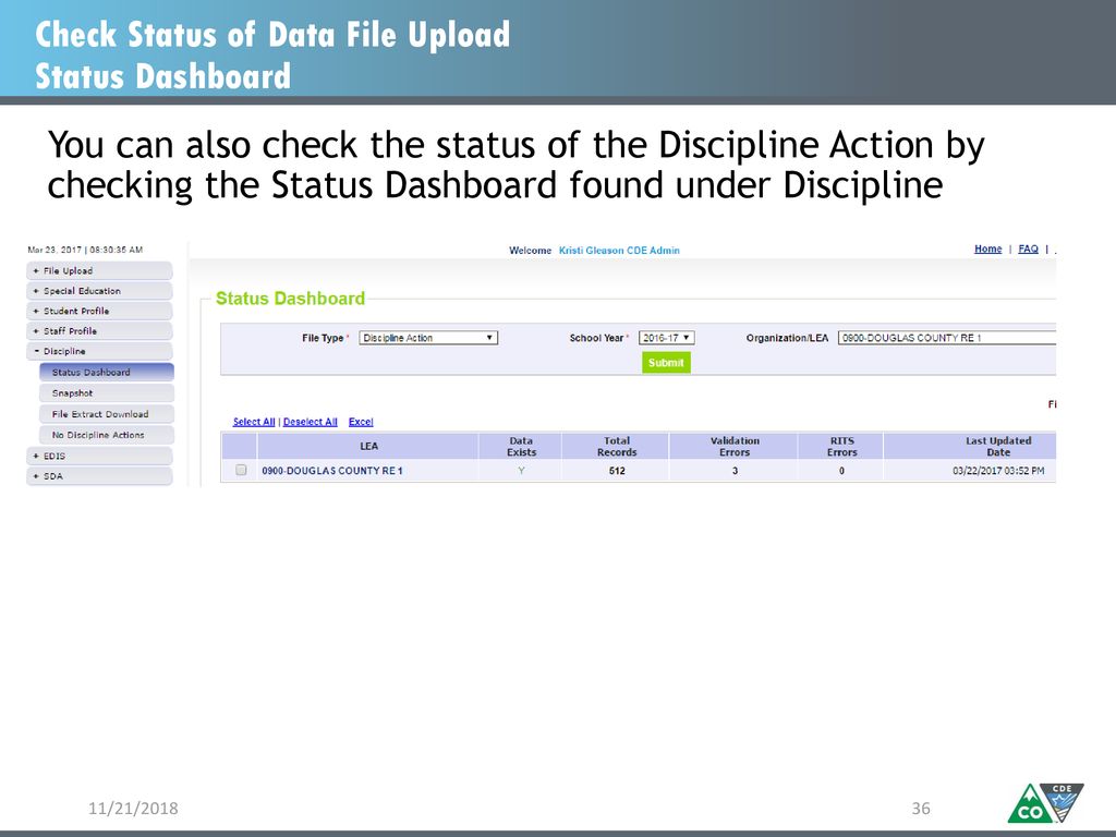 Check Status of Data File Upload Status Dashboard