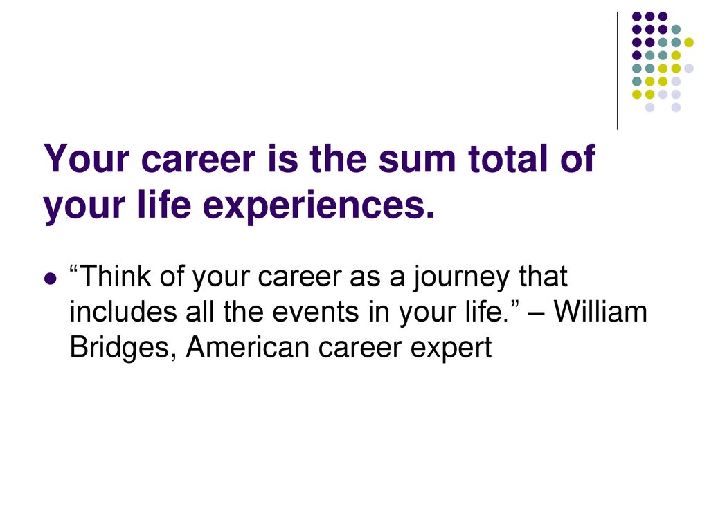 Your career is the sum total of your life experiences.