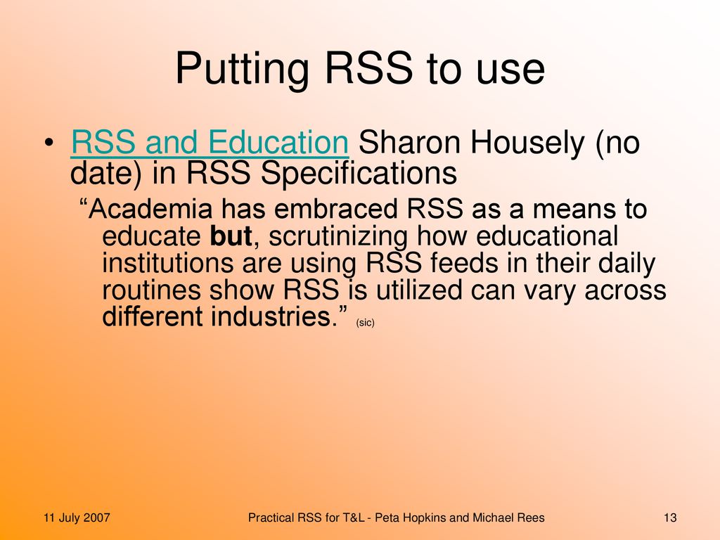 Practical RSS for T&L - Peta Hopkins and Michael Rees