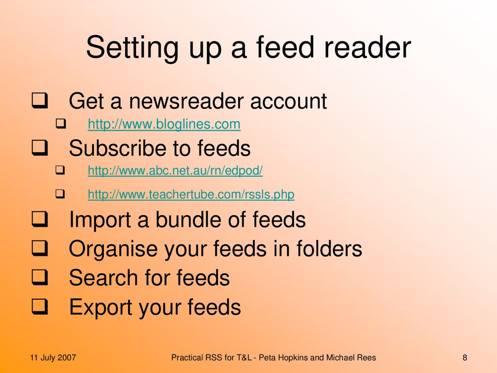 Setting up a feed reader