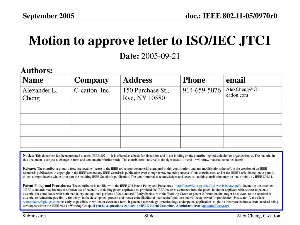 Motion to approve letter to ISO/IEC JTC1