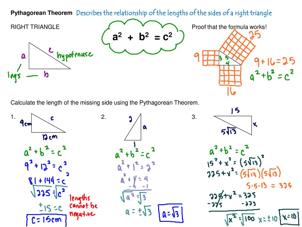Pythagorean theorem right triangle proof that the formula works ppt