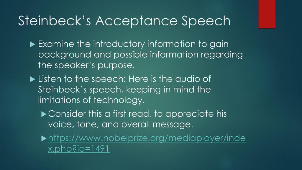 john steinbeck nobel prize speech summary