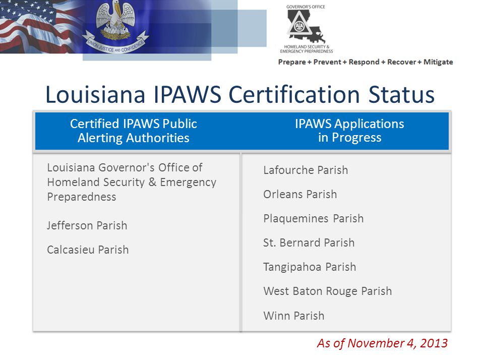 Louisiana IPAWS Certification Status