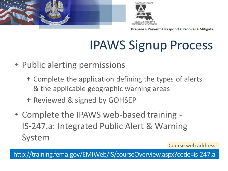 IPAWS Signup Process Public alerting permissions