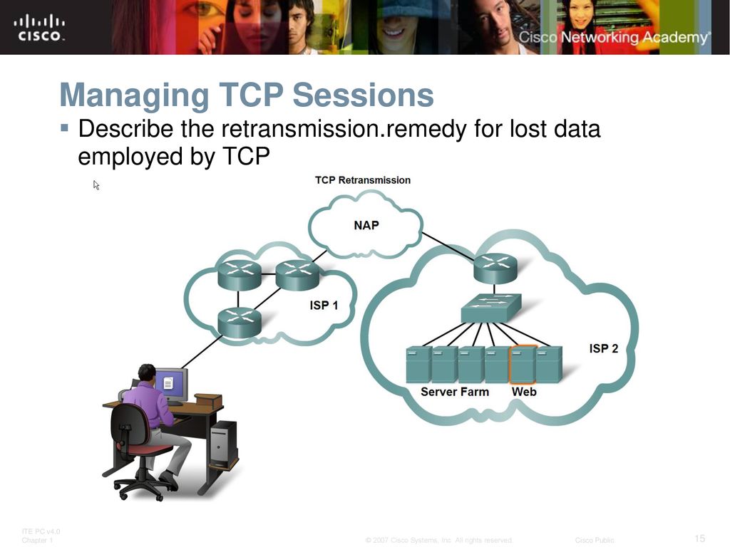 Managing TCP Sessions Describe the retransmission.remedy for lost data employed by TCP