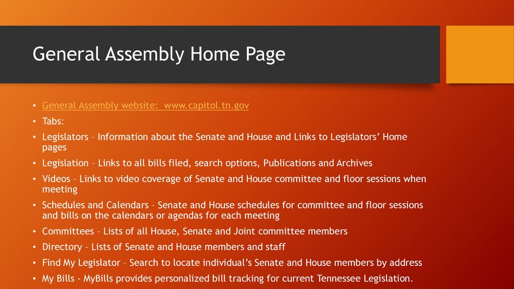 Navigating the TN General Assembly Website ppt download