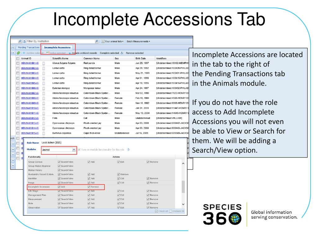 Incomplete Accessions Tab