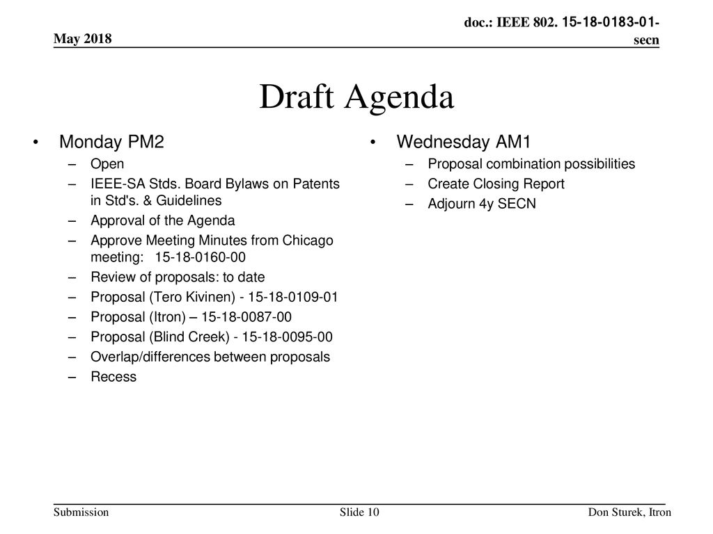 Draft Agenda Monday PM2 Wednesday AM1 May 2018 Open