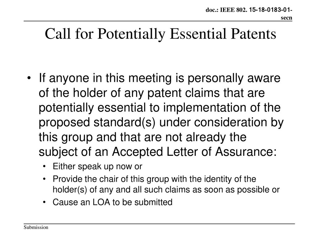 Call for Potentially Essential Patents