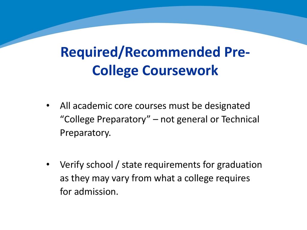 Required/Recommended Pre-College Coursework