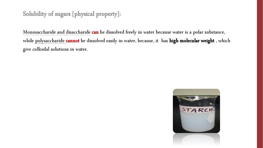Solubility of sugars [physical property]: