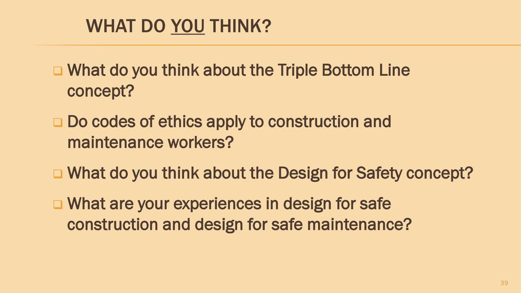 What do you think What do you think about the Triple Bottom Line concept Do codes of ethics apply to construction and maintenance workers