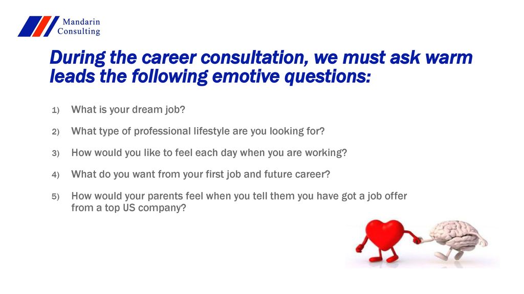 During the career consultation, we must ask warm leads the following emotive questions: