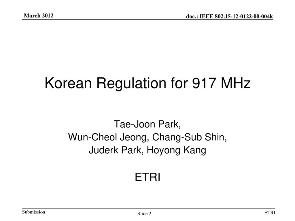 Korean Regulation for 917 MHz