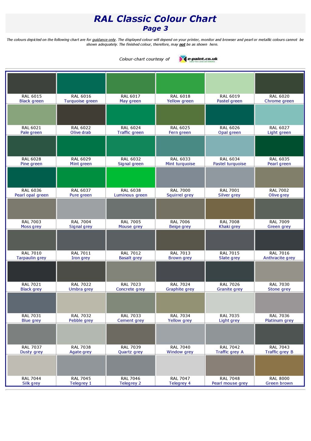 Metallic Green Color Chart