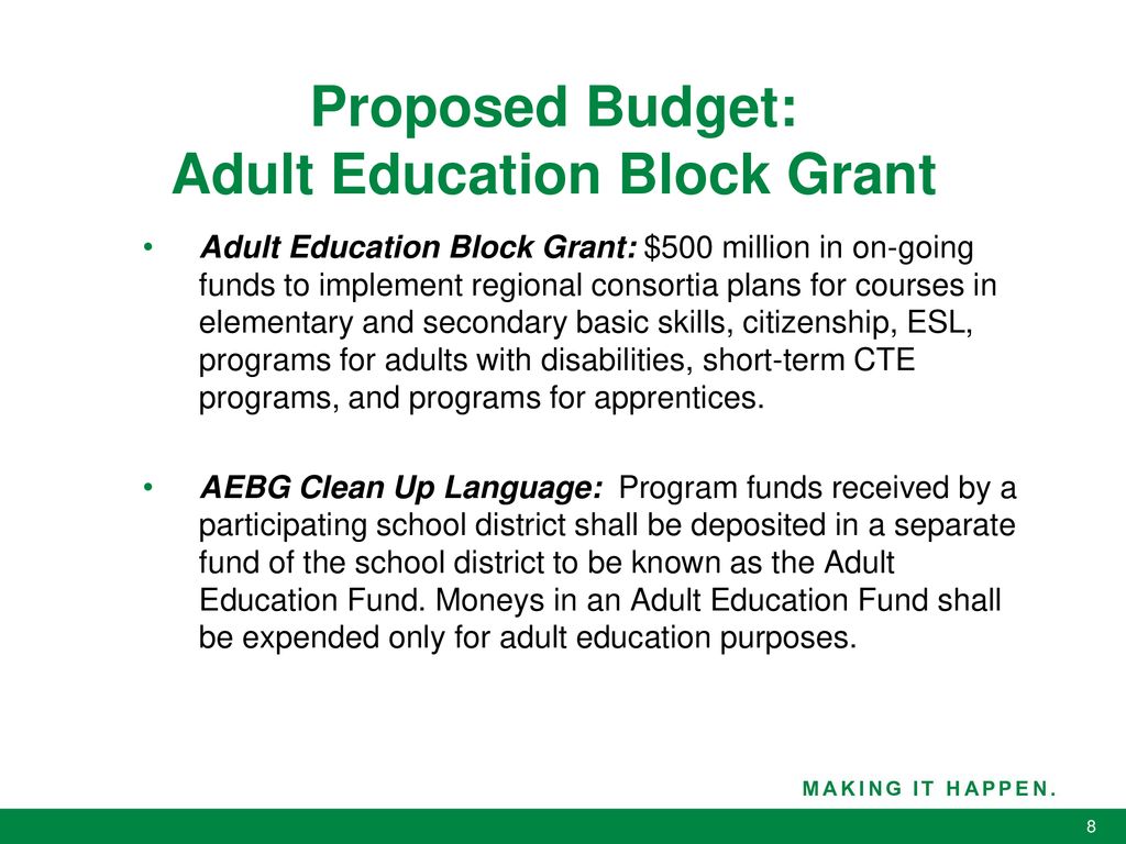 Proposed Budget: Adult Education Block Grant