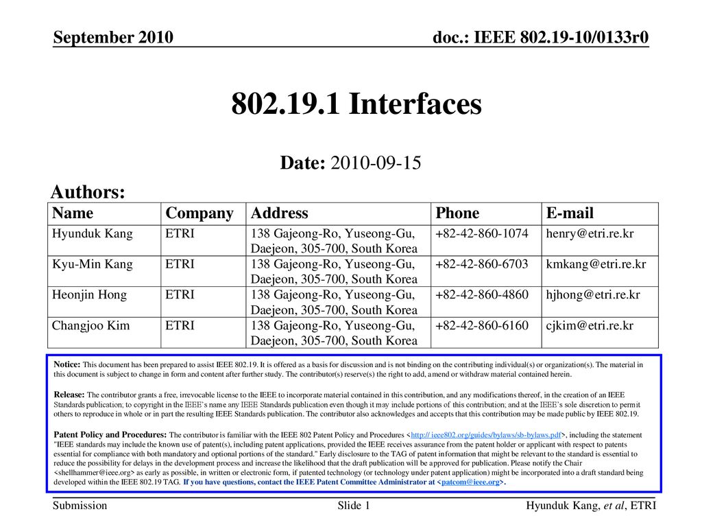 Interfaces Date: Authors: September 2010