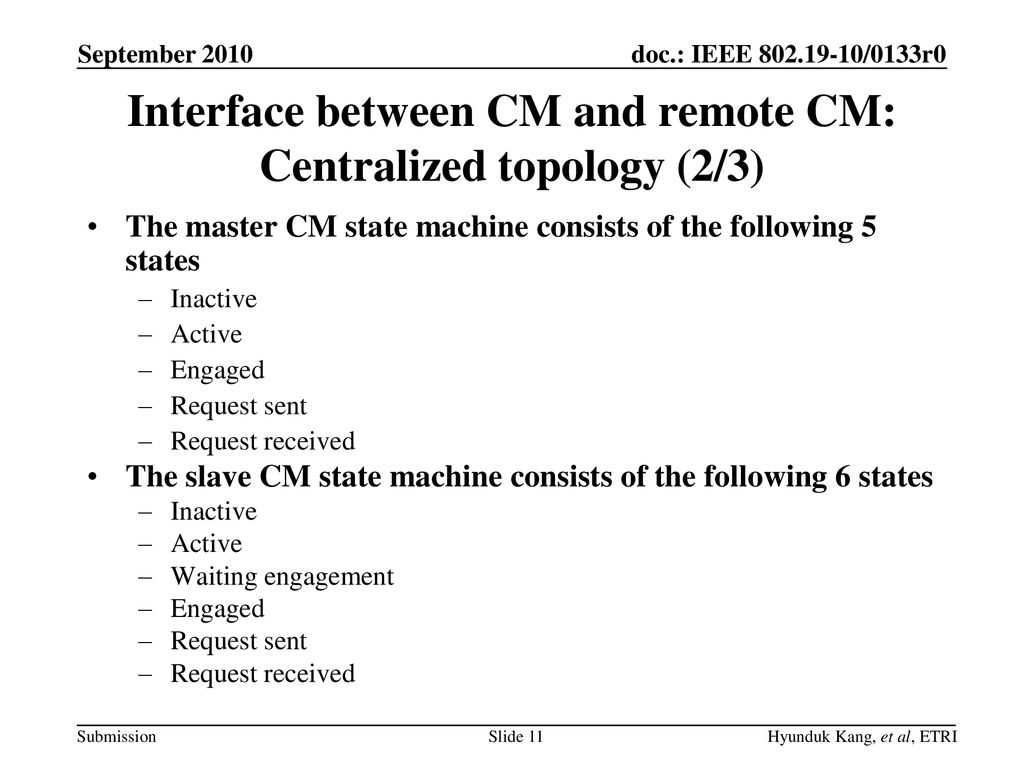 Interface between CM and remote CM: Centralized topology (2/3)