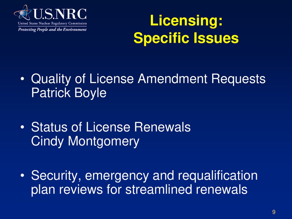 Licensing: Specific Issues