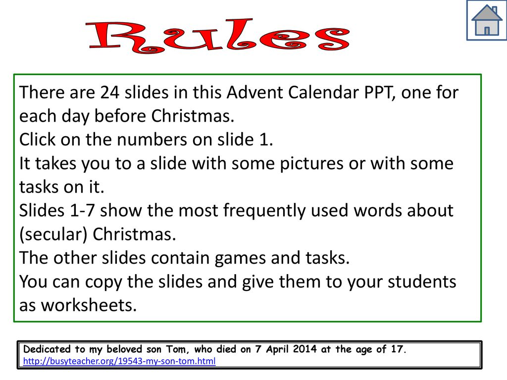 ADVENT CALENDAR RULES. ppt download