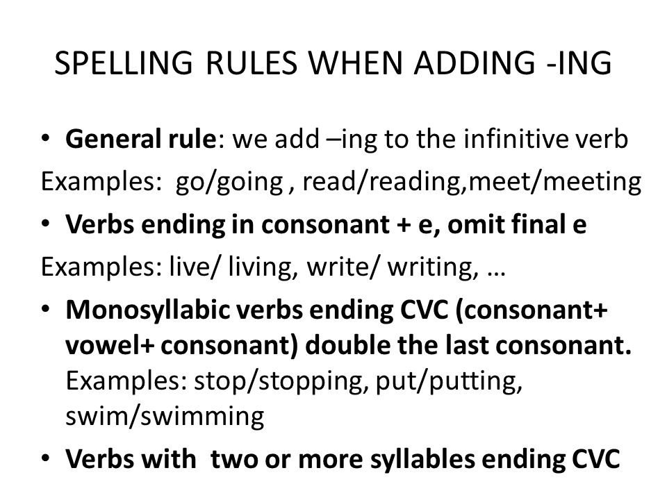 SPELLING RULES WHEN ADDING -ING