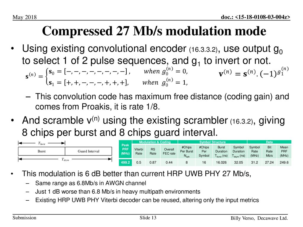 Compressed 27 Mb/s modulation mode